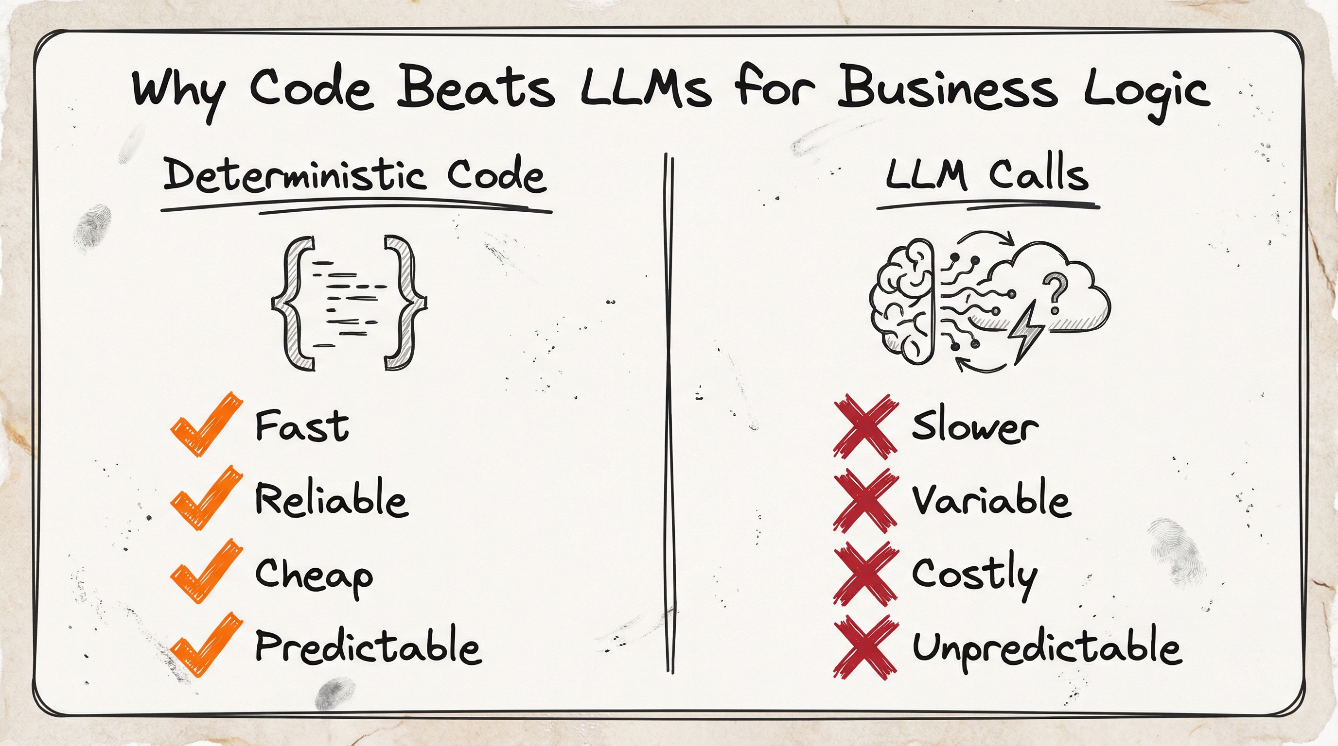 Why deterministic code beats LLM calls for business logic